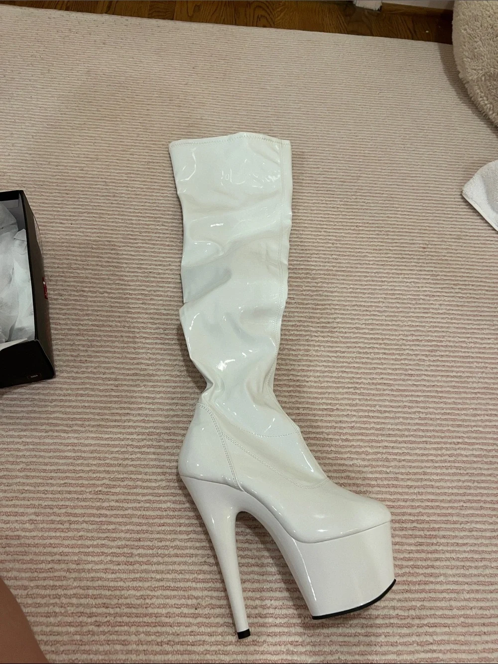 Pleaser White Patent Thigh-High Platform Boot
